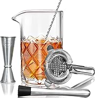 Lighten Life 20oz Crystal Cocktail Mixing Glass Set - 5-Piece Bar Kit with Jigger, Strainer, Spoon & Muddler for Home Bartenders