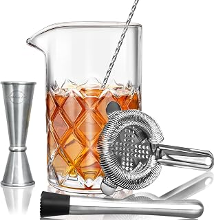 Lighten Life 20oz Crystal Cocktail Mixing Glass Set - 5-Piece Bar Kit with Jigger, Strainer, Spoon & Muddler for Home Bartenders