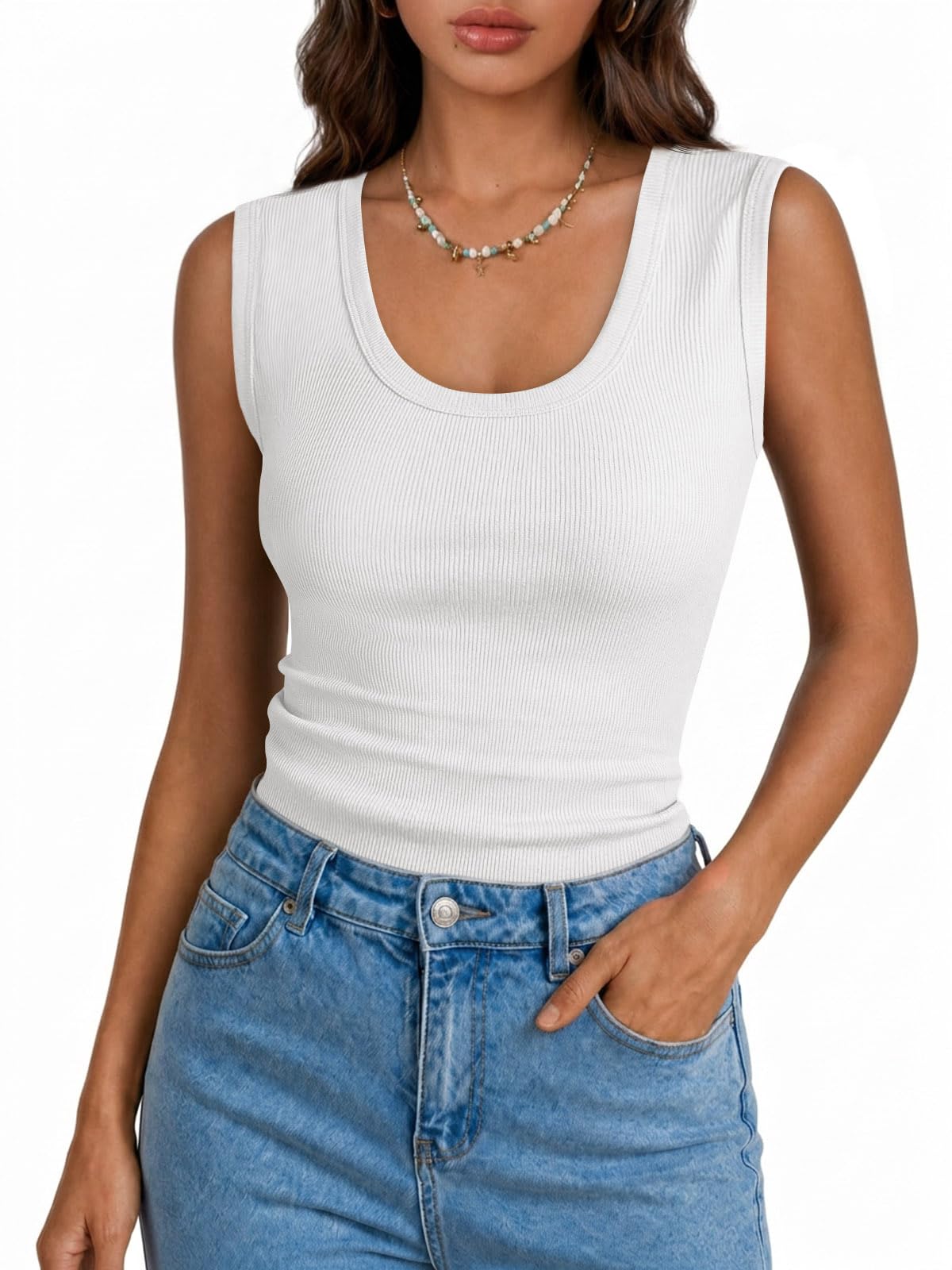 Photo 1 of Yousify Women's Ribbed U-Neck Tank Top