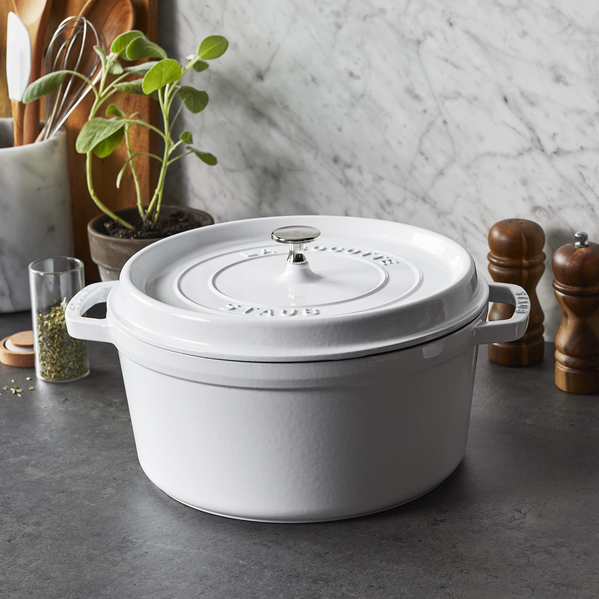Amazon.com: Staub Cast Iron 7-qt Round Cocotte - White: Dutch