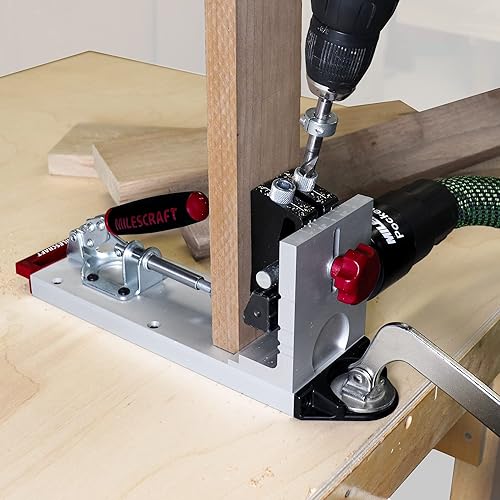 Miniatura 5 de Milescraft 1327 Pocket Jig 400 – Plantilla de agujero de bolsillo totalmente metálica, autosujeción, resistente, kit completo con broca,