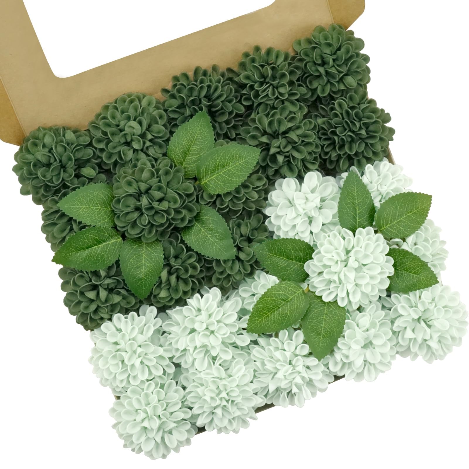 Artificial Flowers, 25pcs Sage Green and White Fake Rose for Bridal Shower — image 1