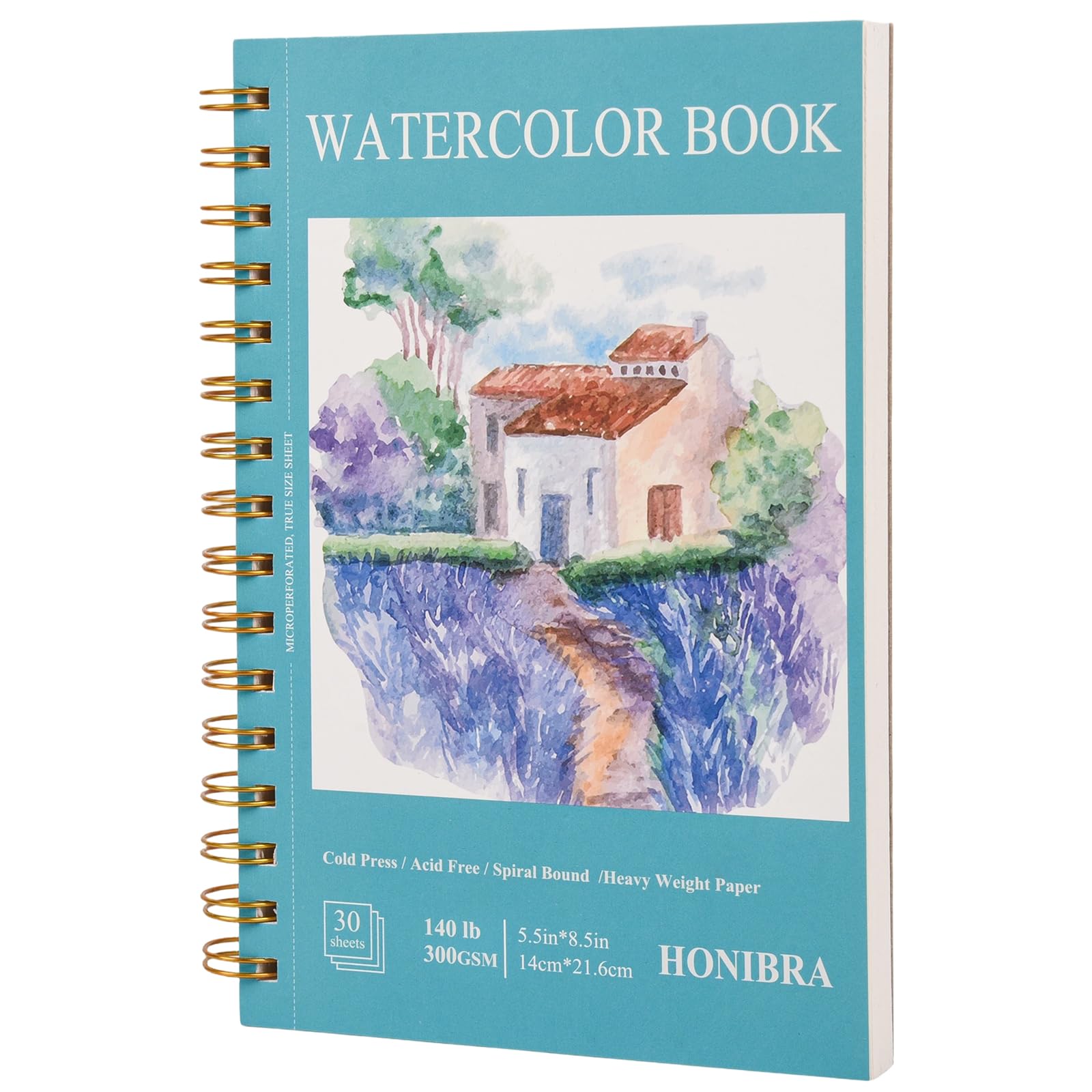 Watercolor Paper Pad 5.5" x 8.5", 30 Sheets 140lb/300gsm | Cold Press Small Watercolor Sketchbook, Spiral Bound Watercolor Journal workbook for adults Exercises or Mixed Media Drawing