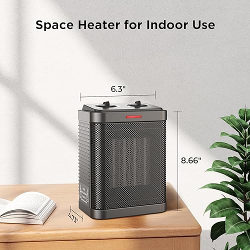 Miniatura 7 de Calentador de espacio pequeño, calentador portátil de cerámica de 1500 W para uso en interiores, protección de seguridad contra sobrecalentamiento y