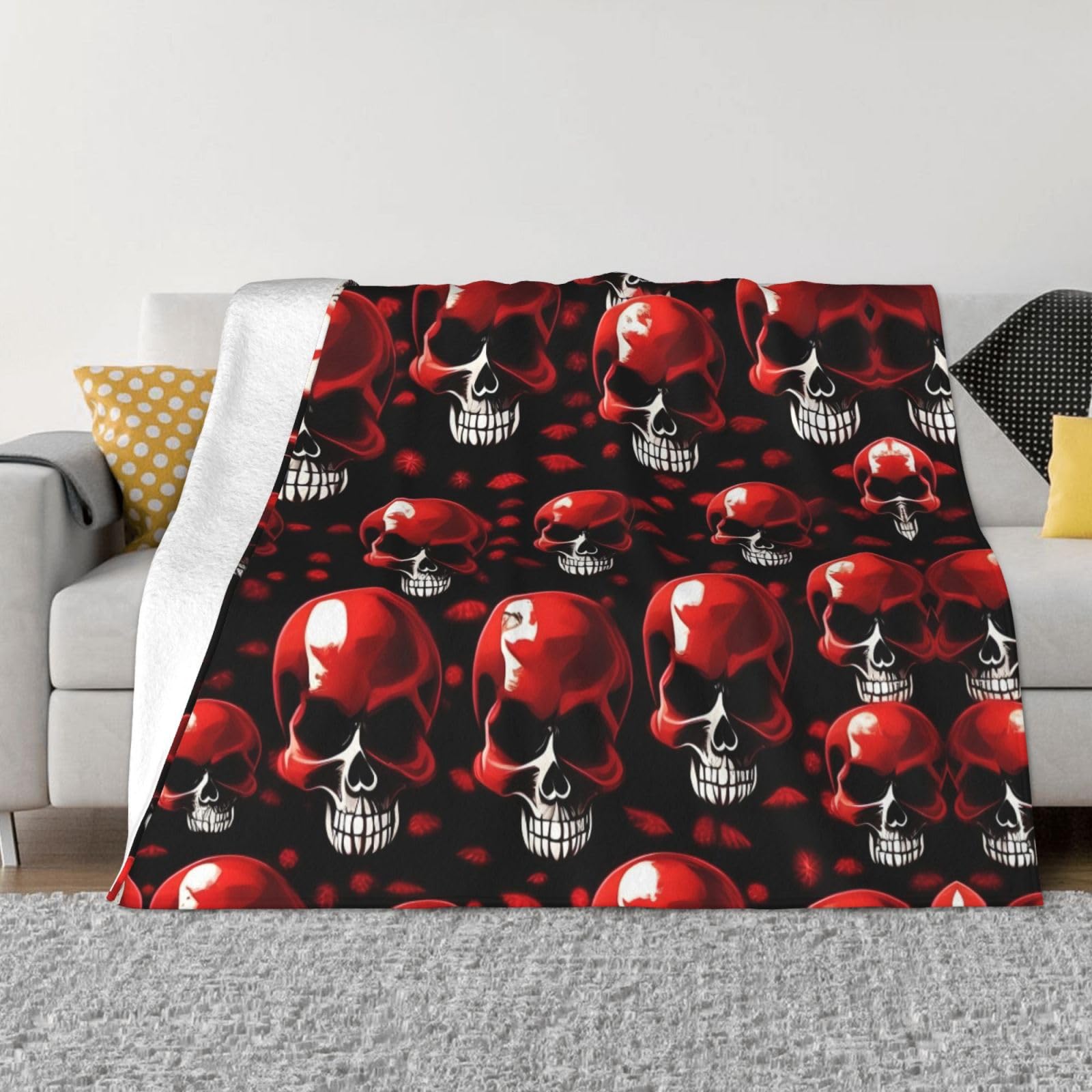 Couverture flanelle squelette rouge de qualité supérieure, douceur durable pour lit