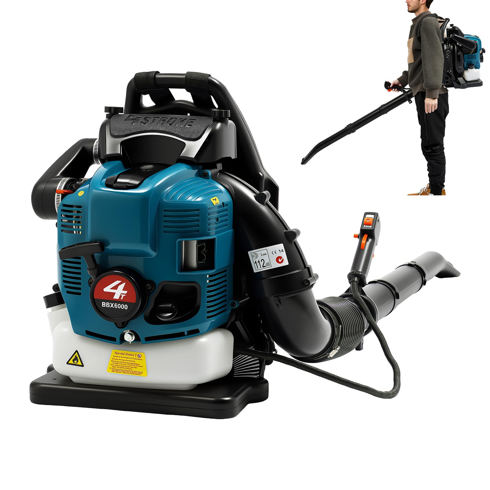 Petrol Backpack Leaf Blower, 220mph 75.6cc 4 Stroke Engine, Powerful Blowing and Low Fuel, Air Cooled,Cordless Blower for Leaf Sweeping,Snow Removal,Lawn Cleaning