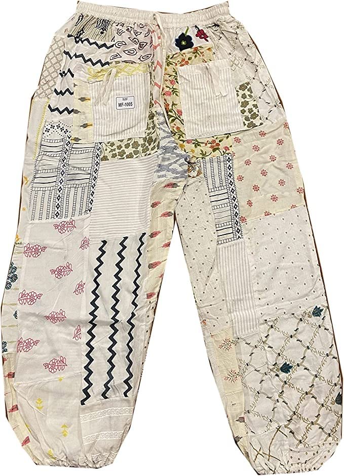 RAJBHOOMI HANDICRAFTS Women's Patchwork Boho Pants - Loose Yoga Harem Joggers - Casual Bohemian Hippie Palazzo Lounge Comfy