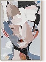 Hand-Painted Abstract Face Textured Oil Painting - Large 45x30 Framed Canvas Wall Art Modern Living Room Decor