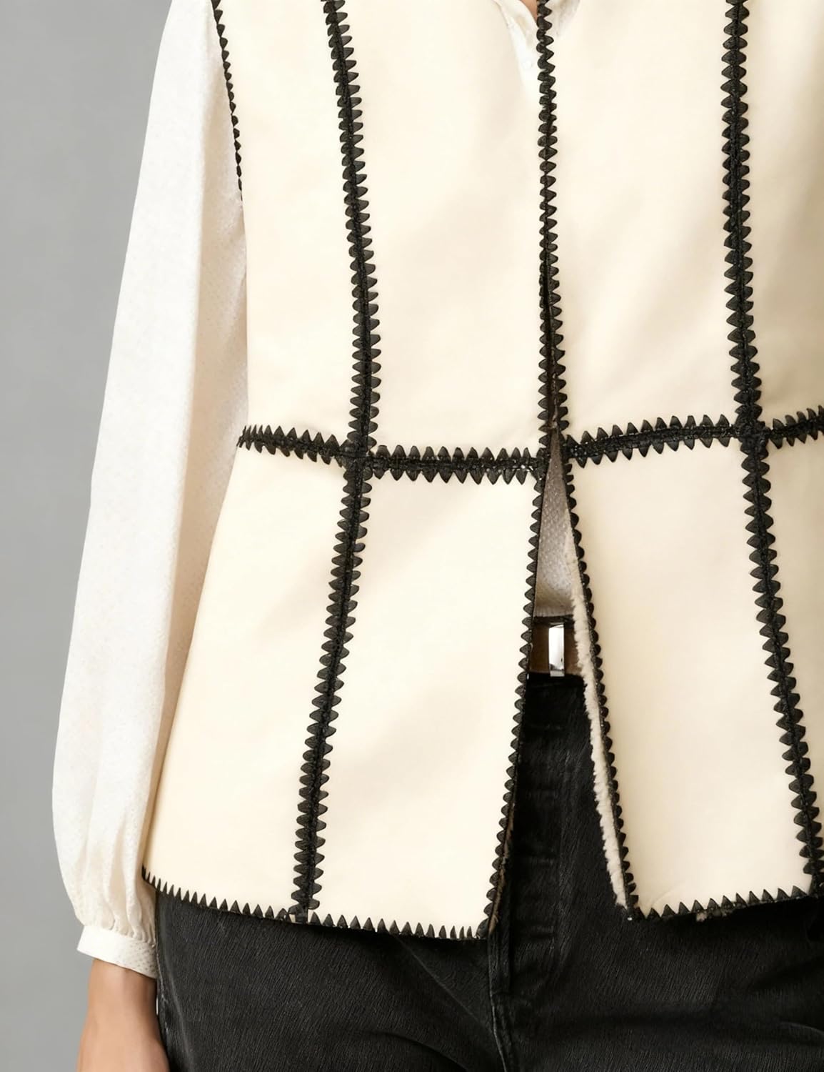 Majdan Women's Oversized Sherpa Fleece Vest Warm Faux Suede Stitched Gilet Casual Fleece Lined Outerwear - Image 3