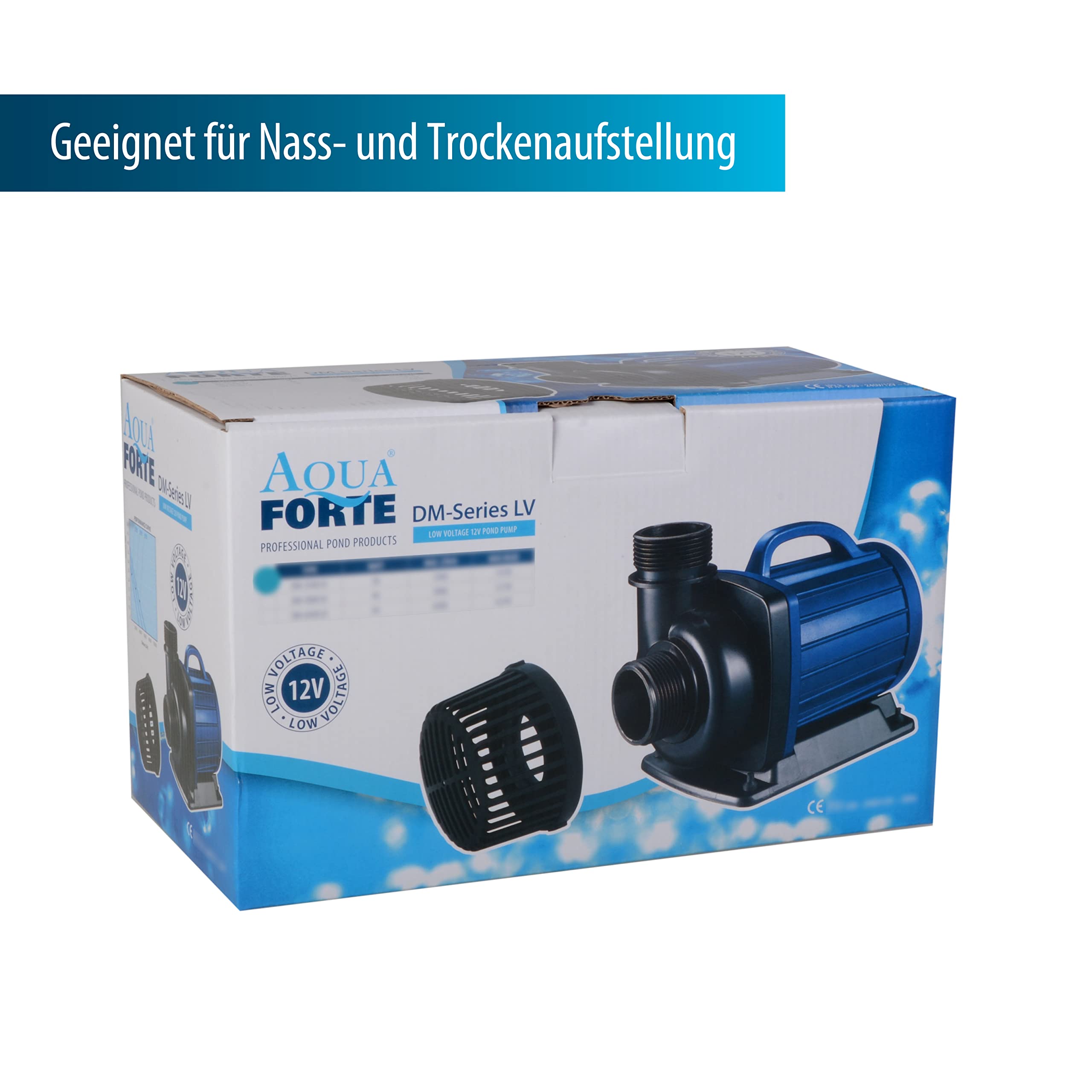 AquaForte DM 12.000 Niedervolt 12 Volt 90 Watt Teichpumpe, Fördermenge 12.000 Liter pro Stunde, Förderhöhe 5,5 Meter, automatischer Trockenlaufschutz, Kabellänge 10 Meter