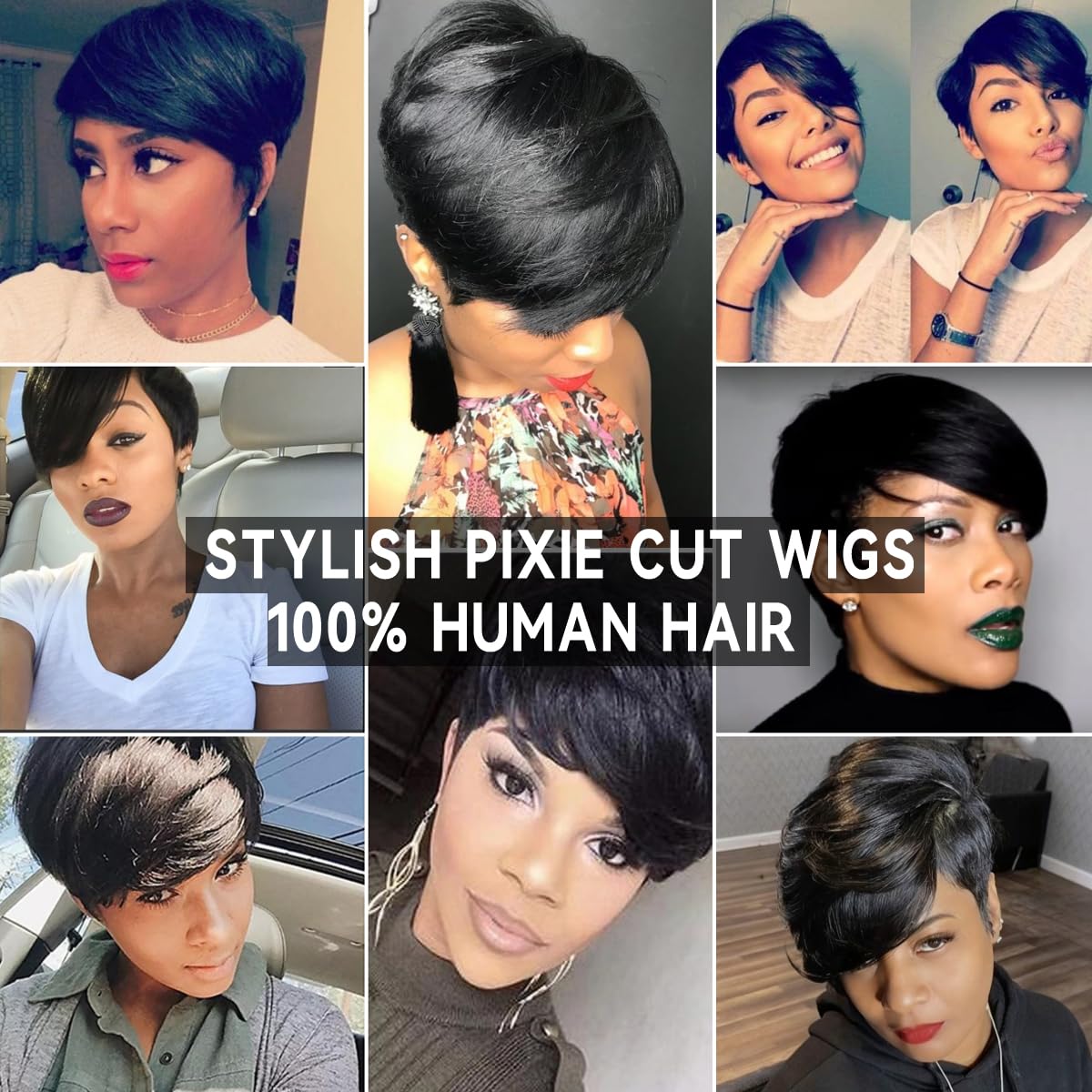 Pixie Cut Wigs Human Hair with Side Bangs Short Wigs for Black Women Natural Straight Short Black Pixie Wigs Human Hair Glueless Layered Cut Brazilian Hair Side Part Bob Wig