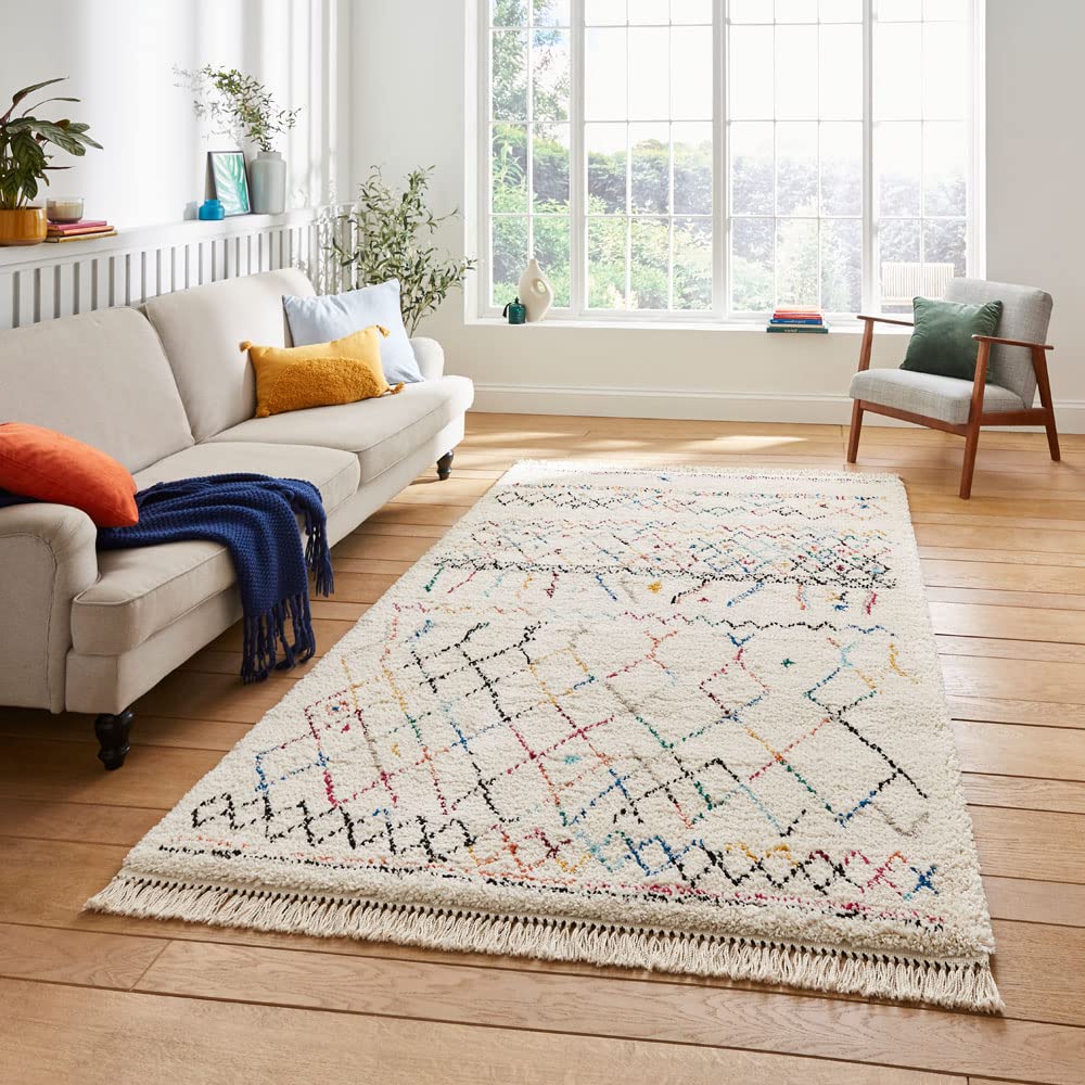 Think Rugs Boho A560 Shaggy High Density Pile Tasselled Rug, Multi, 120 x 170 Cm