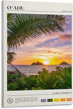 Real Photo, Oahu Print, Oahu Wall Art, Oahu Poster, Oahu Photo, Oahu Poster Print, Oahu Wall D Vintage Wall Decoration Famous Oil Paintings for Living Room Classic Artwork Pictures Home Decor