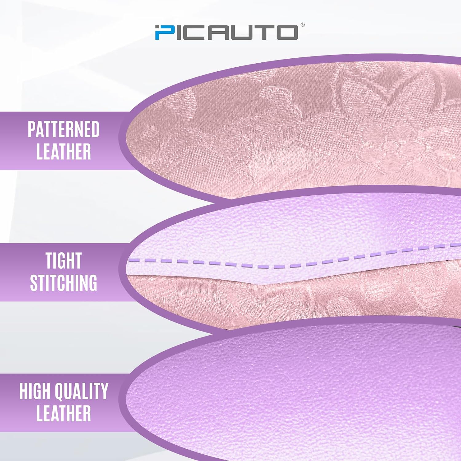 PIC AUTO Steering Wheel Cover, Pink Patterned & Light Purple Leather Patchwork Design, Universal Fit 14.5"–15.5", Anti-Slip, Soft PU Grain Leather, Durable Grip Car Accessory for Girls & Women image 4
