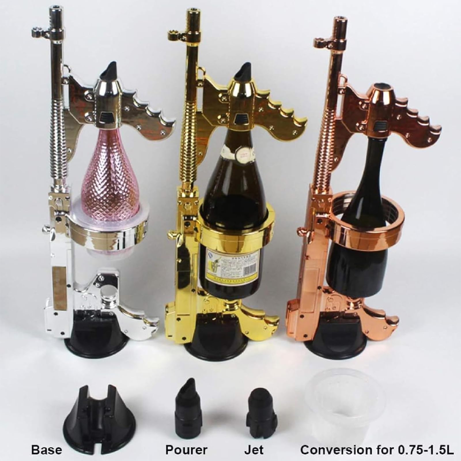 Pistola a spruzzo regolabile per champagne, compatibile con bottiglie di vino da 750 ml-1,5 l, sparatutto per feste per matrimoni, oggetti di scena per atmosfera da bar