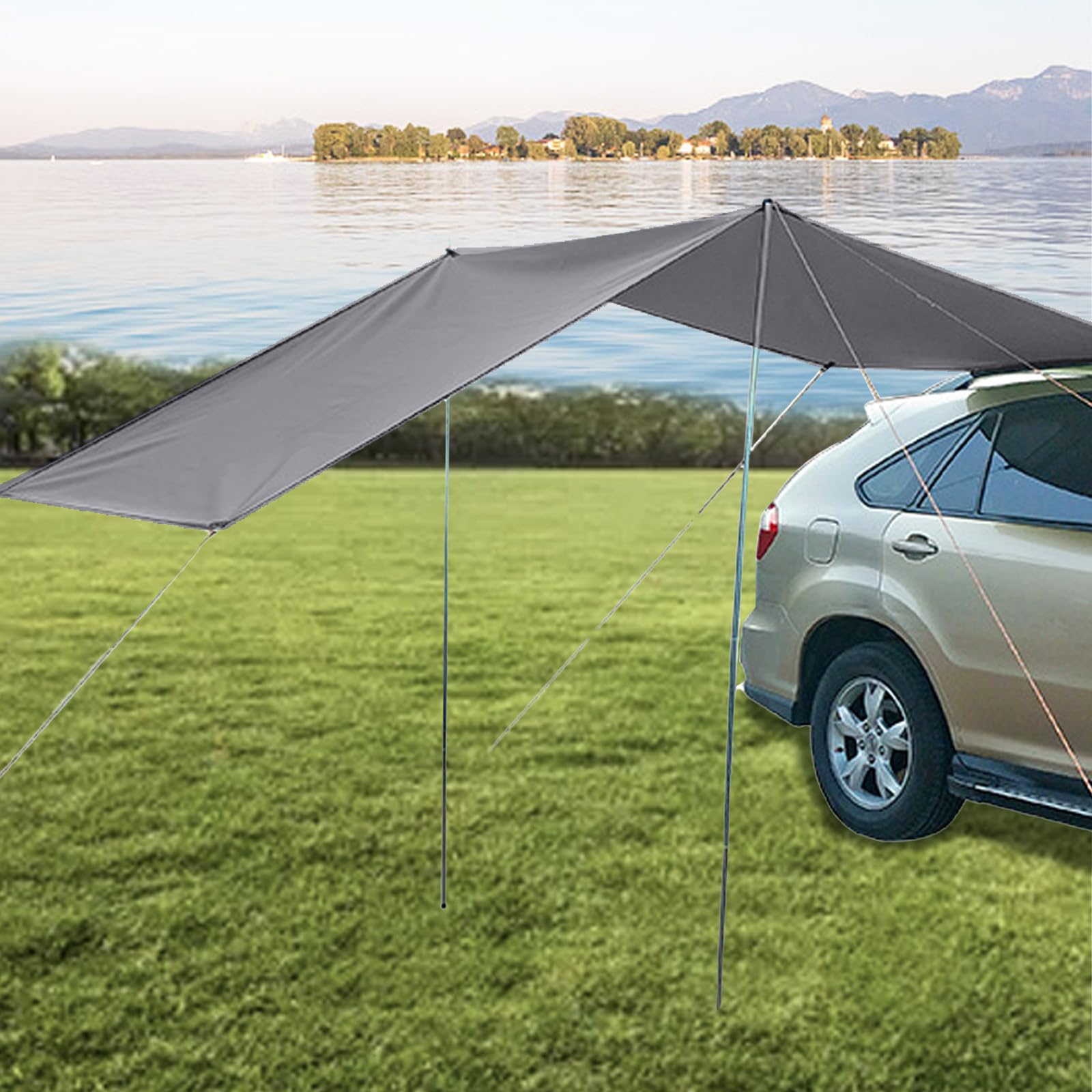 Tente arrière de Voiture avec moustiquaire,Tente Pare-Soleil pour Voiture Convient à Tous Les ModèLes de SUV,Tente de Hayon de Voiture Auvent De Voiture De Tente Arrière (Gris, 440 * 200cm)
