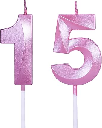 Pink 15th & 51st Birthday Candles for Cakes, Number 15 51 Glitter Candle Cake Topper for Party Anniversary Wedding Celebration Decoration