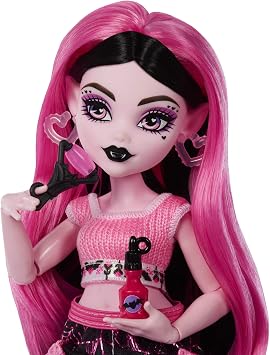 مجموعة دمى وإكسسوارات Monster High Self-Scare Secrets Draculaura مع 13 مفاجأة واقعية مثل بكرة الوجه العاملة ولوحة المزاج القابلة للتعديل JHK43