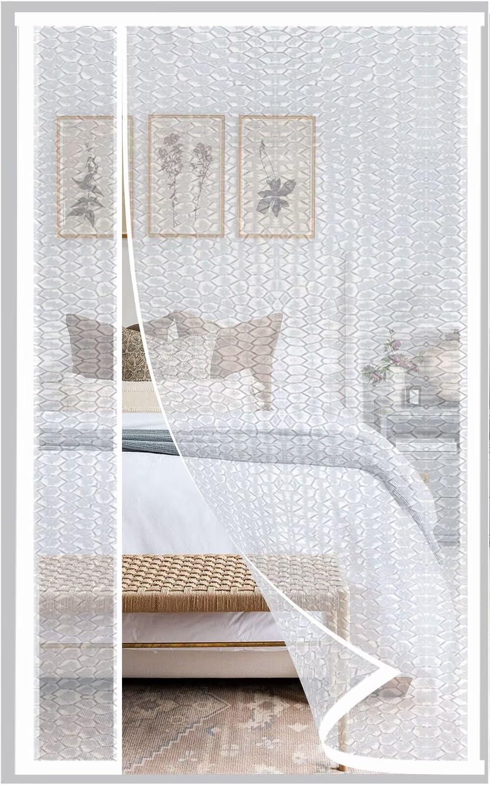 Cortina para puerta magnética termoaislante EVA 100x205cm，Cortina de protección aislante Reversible, protección contra el frío y protección térmica en invierno，impermeable,Blanco
