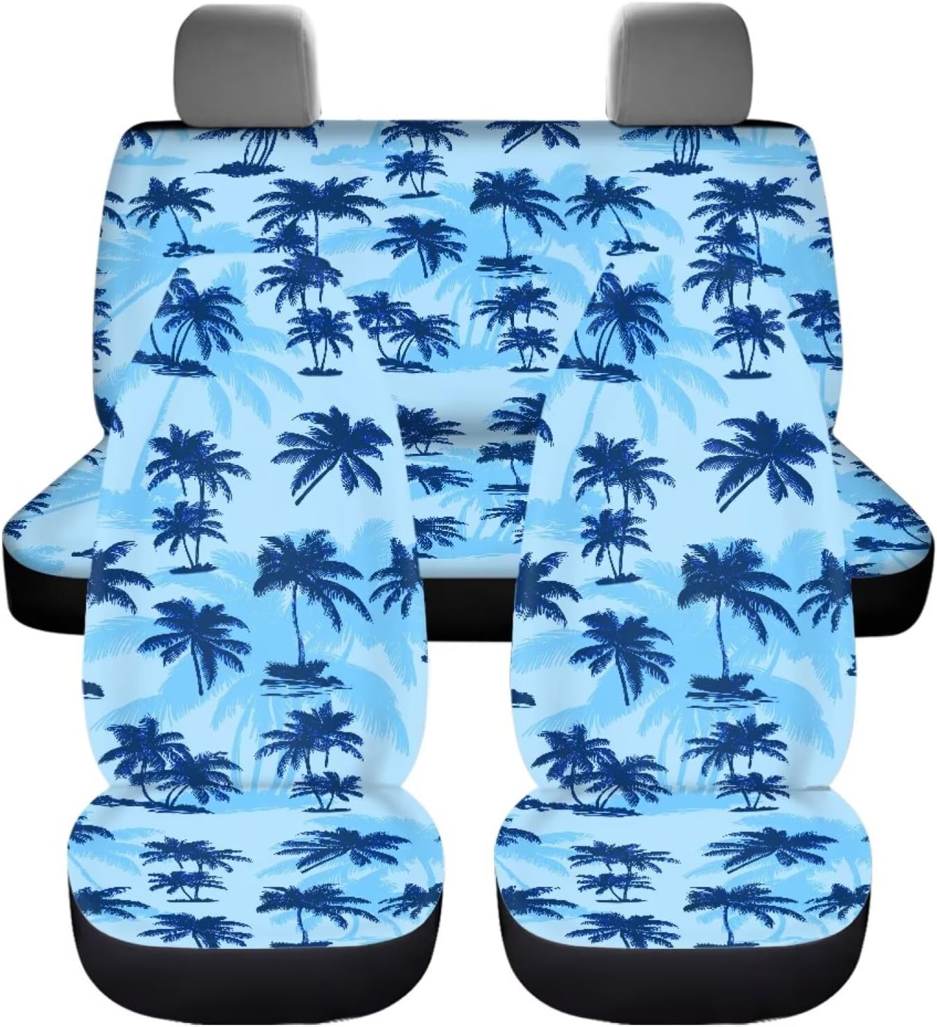 Pensura Palm Tree Print Car Seat Covers + Rear Backrest Cover + Rear Bottom Bench Cover Front Back Seat Cover Full Set Vehicle Seat Protector Car Mat Fit Most Car,Truck,SUV,Van 4Packs