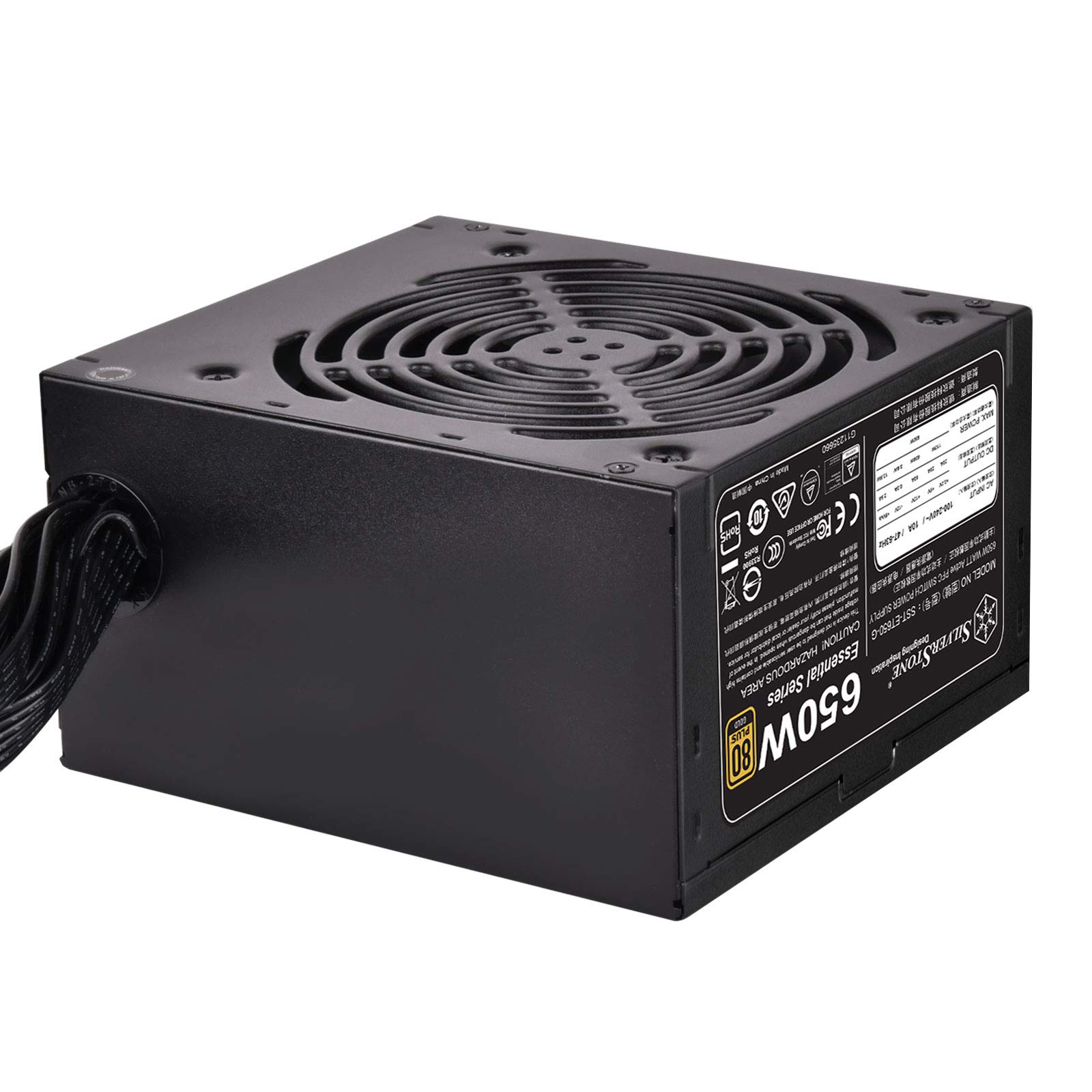 SilverStone SST-ET650-G v1.2 – Strider Essential Serie, 650 W 80 Plus Gold ATX cichy zasilacz PC z wentylatorem 120 mm, dwa 8-pinowe EPS z obsługą wielu 8- / 6-stykowych złączy PCI-E