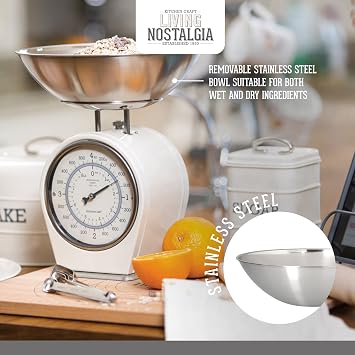 KitchenCraft Living Nostalgia Mechanical Kitchen Scales, 4 kg (8 lbs) - Antique Cream