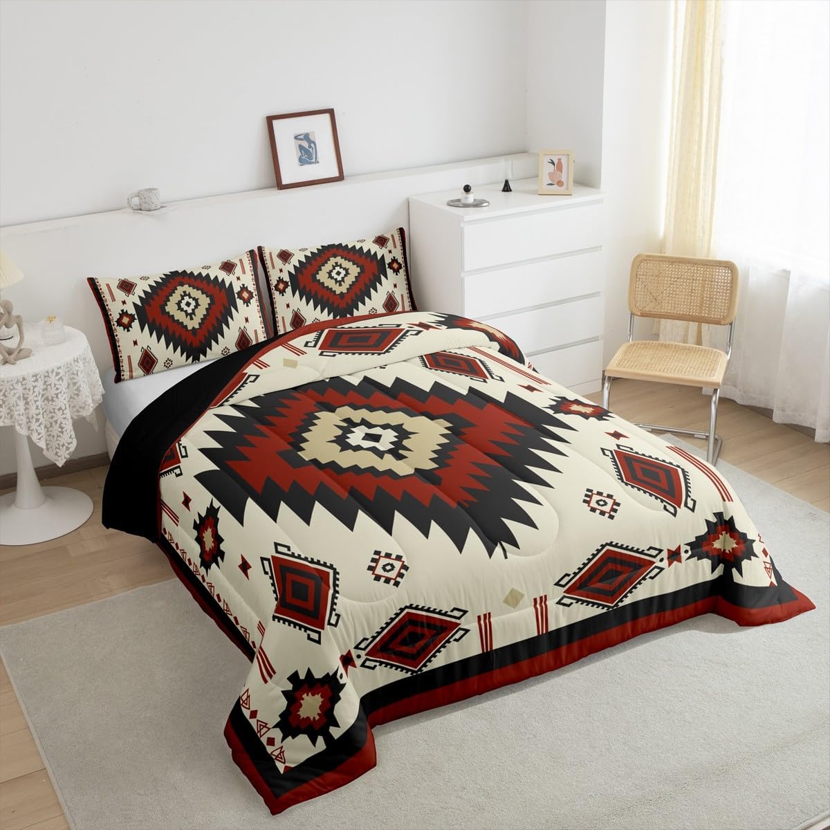 Feelyou Southwestern Bedding Set Geometric Comforter Set for Kids Boys Girls Tribal Native Comforter Vinatge Exotic Style Quilt Set with 2 Pillowcases 3Pcs Bedding Queen