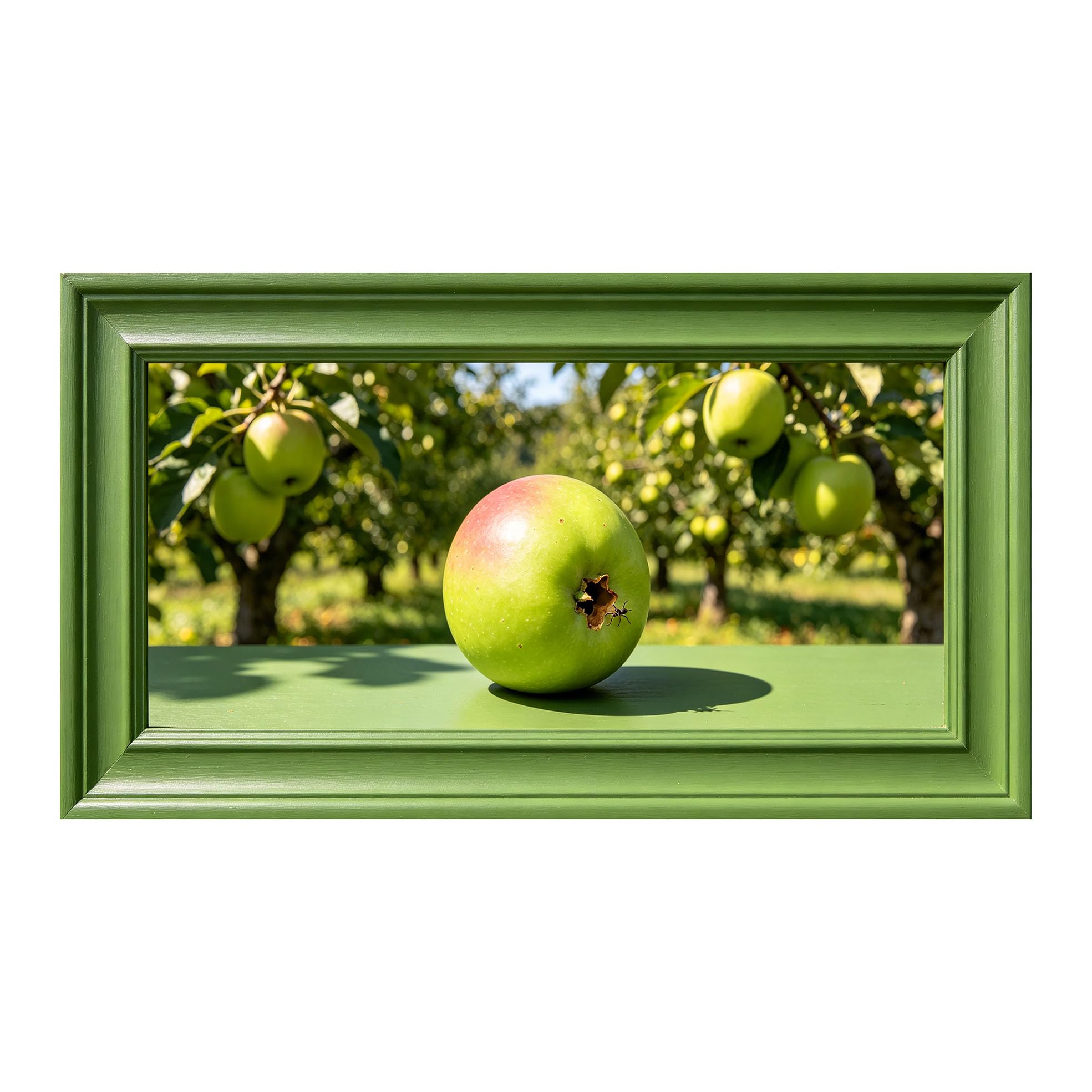 Yzpallescene 3D Framed Wall Art 50cm×100cm Apple Orchard Fruit Harvest Realistic Panoramic Trompe L'oeil Large Size SelfAdhesive Removable Wall Decor Prints Artwork for Living Room Bedroom Office