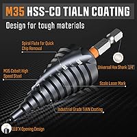 Vista 4 de 3PCS Unibit Step Drill Bit Set (1/4"-7/8"), M35 Cobalt, TiAlN Coated for Superior Durability, Spiral Cone Drill for Stainless Steel, Sheet Metal