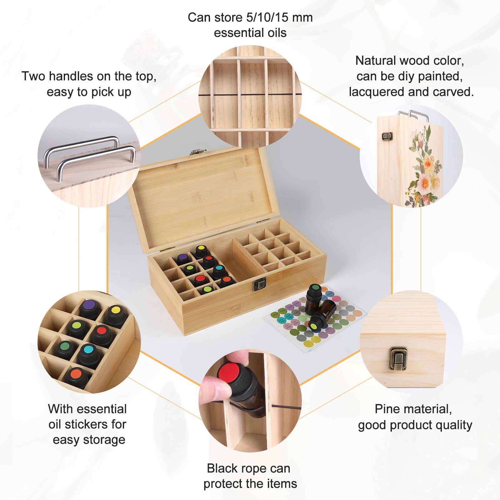CPROSP 72 Ranuras Caja Almacenaje Madera Aceites Esenciales, Caja de Almacenaje de Madera de Aceites Esenciales y Aromaterapia, para Perfumes, CosméTica, Fragancias, Makeup y Pintalabios