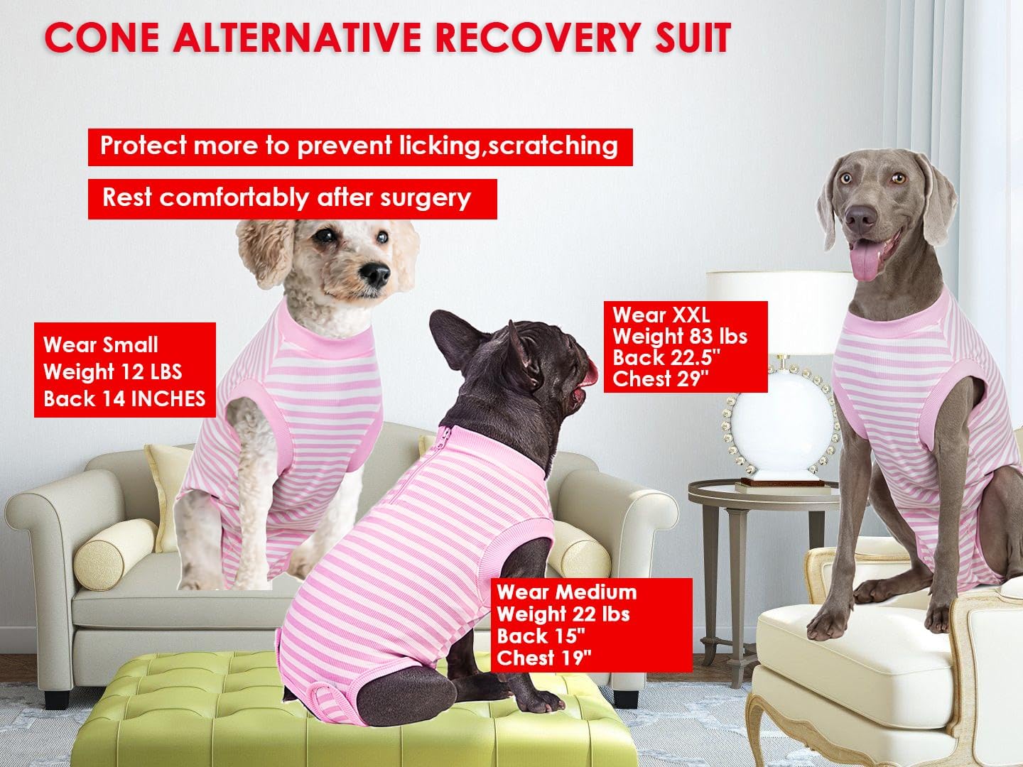 Recovery Suit for Dogs,Dog Cone Alternative Zipper Surgery Suit Female Spay,Soft Dog Surgery Suit for Anti Licking,Breathable Surgical Suit for Dogs Female Spay