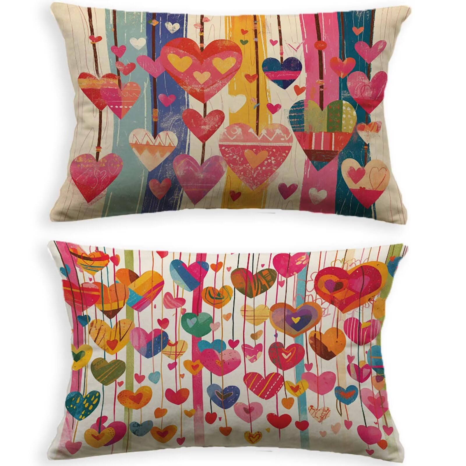 Housse de coussin extérieur en lin lot de 2 déperlantes 40x70cm pour salon de jardin