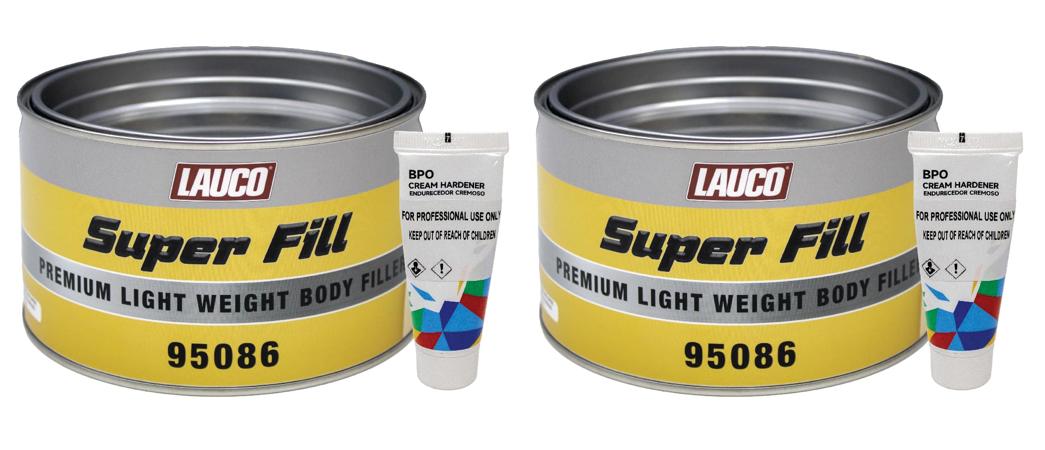 LAUCO Super Fill Premium Lightweight Body Filler - Pack of 2 - Ideal for Small-Medium Dents & Scratches, Adheres to Fiberglass, Steel, Galvanized, Zinc & Aluminum, 2 Quart + 2 Hardener