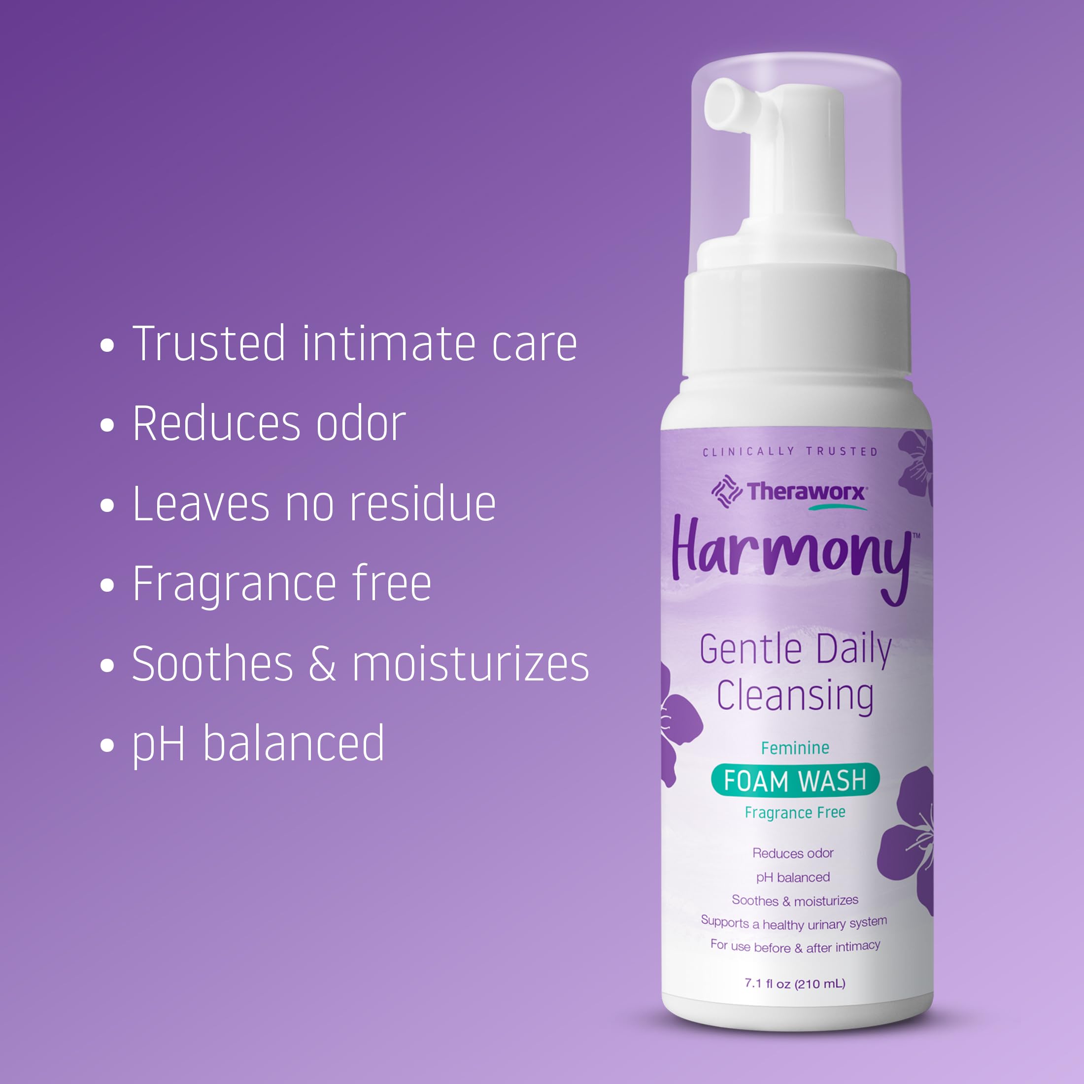 Theraworx Harmony Daily Feminine Care Foam, Gentle Daily Cleansing Fragrance Free, Reduces Odor, pH Balanced - 7.1 fl oz - 3 Count