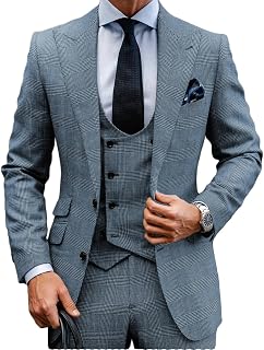 MoranX Casual Men's Suits Regular Fit 3 Piece Double Breasted Wool Plaid Tuxedos Business Blazer+Vest+Pants Wedding