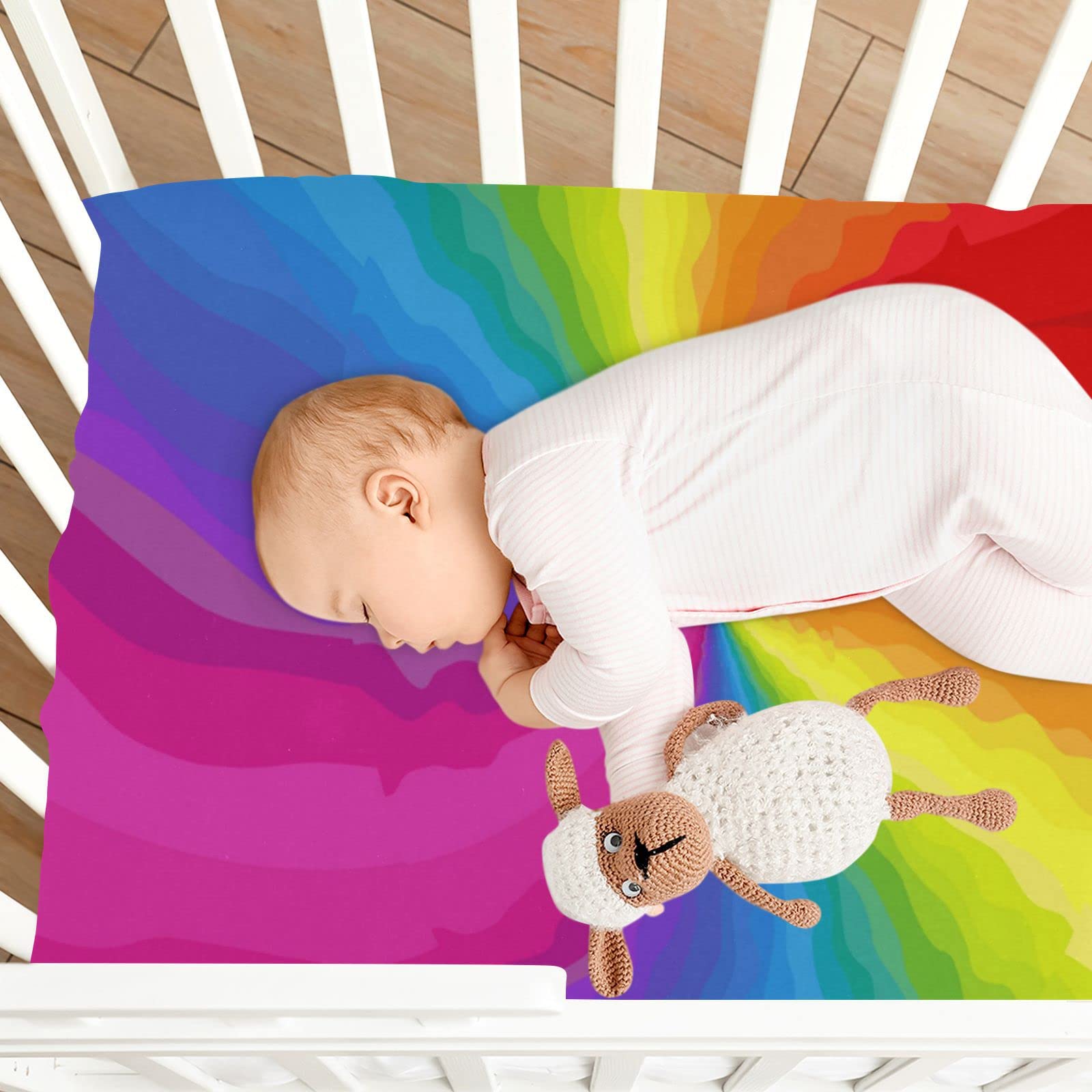 Kinderbett Spannbettlaken Bunt Abstrakt Regenbogen Weich Atmungsaktiv Pflegeleicht Spannbetttuch für Babybett & Kinderbetten