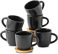 Vista 11 de Hasense Tazas de capuchino con platillos, juego de 6 tazas de café de cerámica de 6 onzas, perfectas para expreso, bebidas de café especiales, café