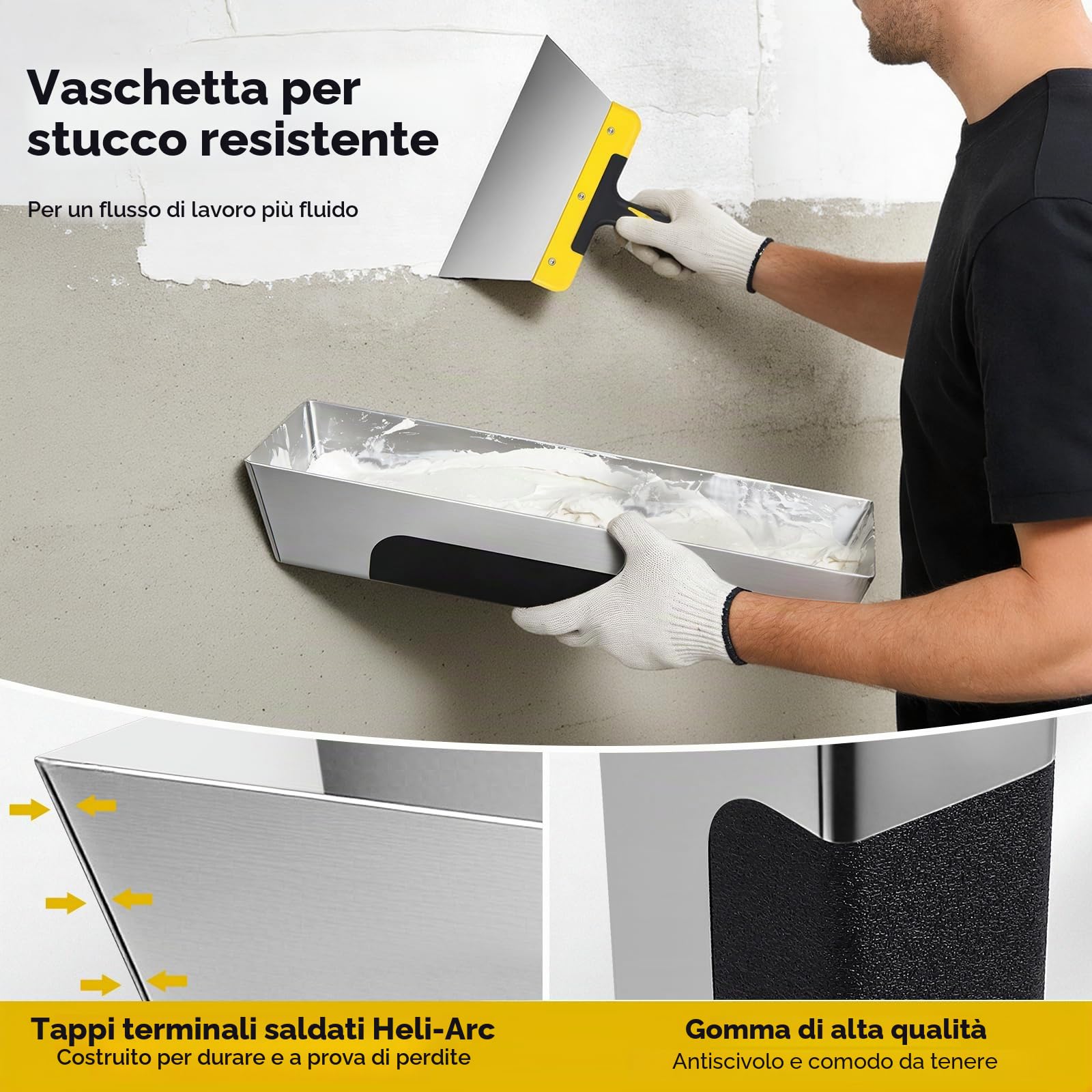 Set di spatole da 12 pezzi, in acciaio inox, 350-25 mm, con manico in plastica per cartongesso, intonacatura, rimozione della carta da parati con spatola in acciaio inox