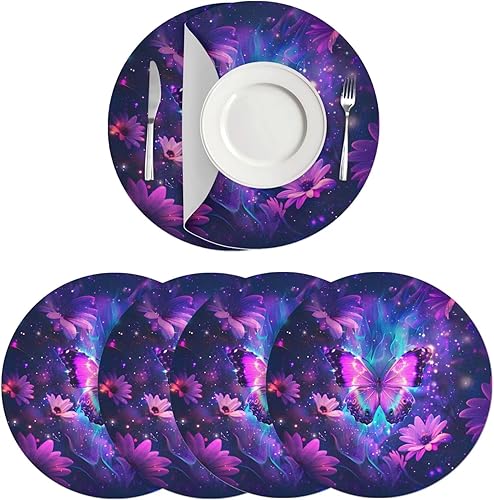 Miniatura 84 de Juego de 6 manteles individuales redondos resistentes al calor de mármol dorado de 15 pulgadas para decoración de mesa de comedor resistente al