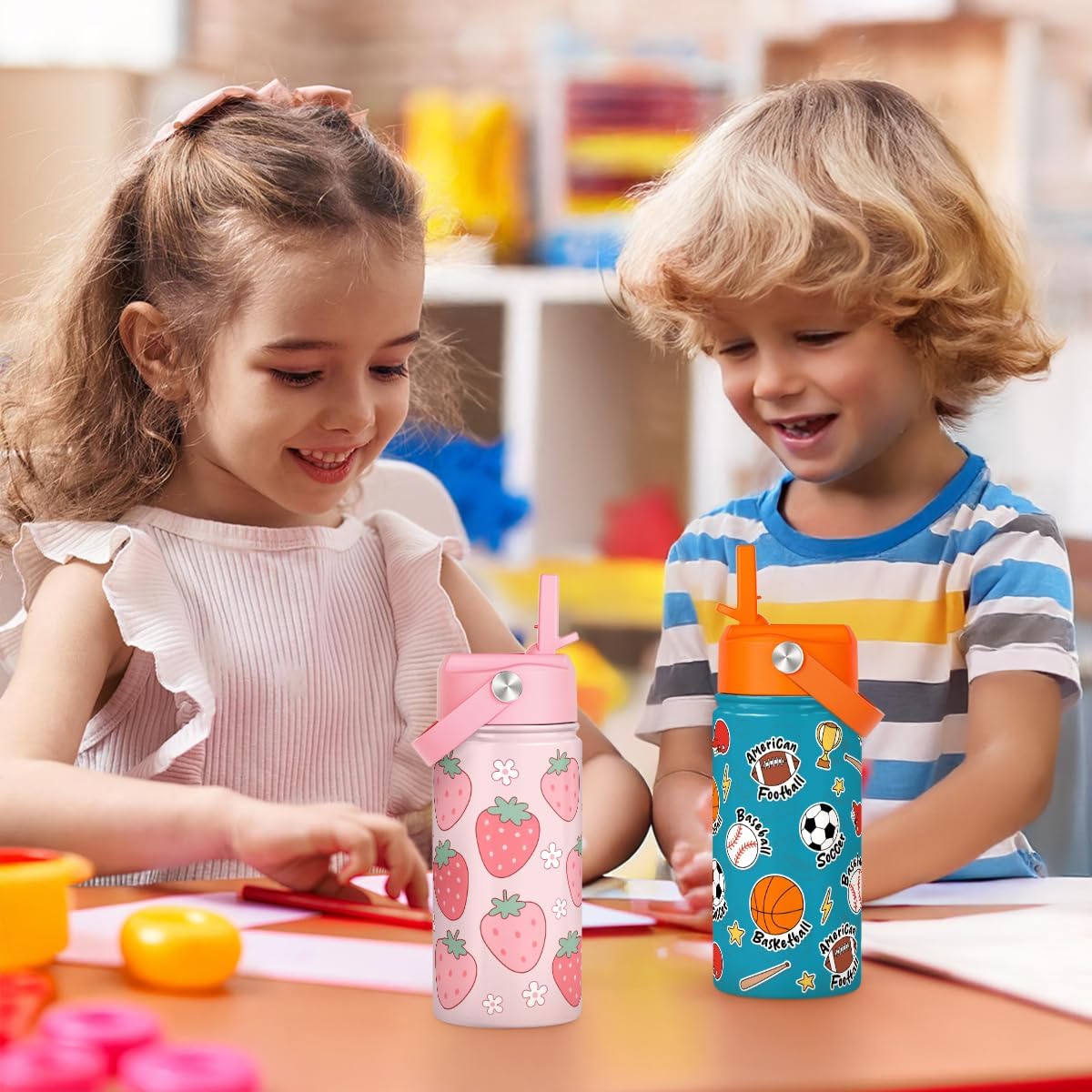 Strawberry Kids Water Bottle with Straw Lid 12oz Insulated Stainless Steel, Travel Tumbler, Gifts for Girls, Birthday, Christmas, Back to School - Image 4