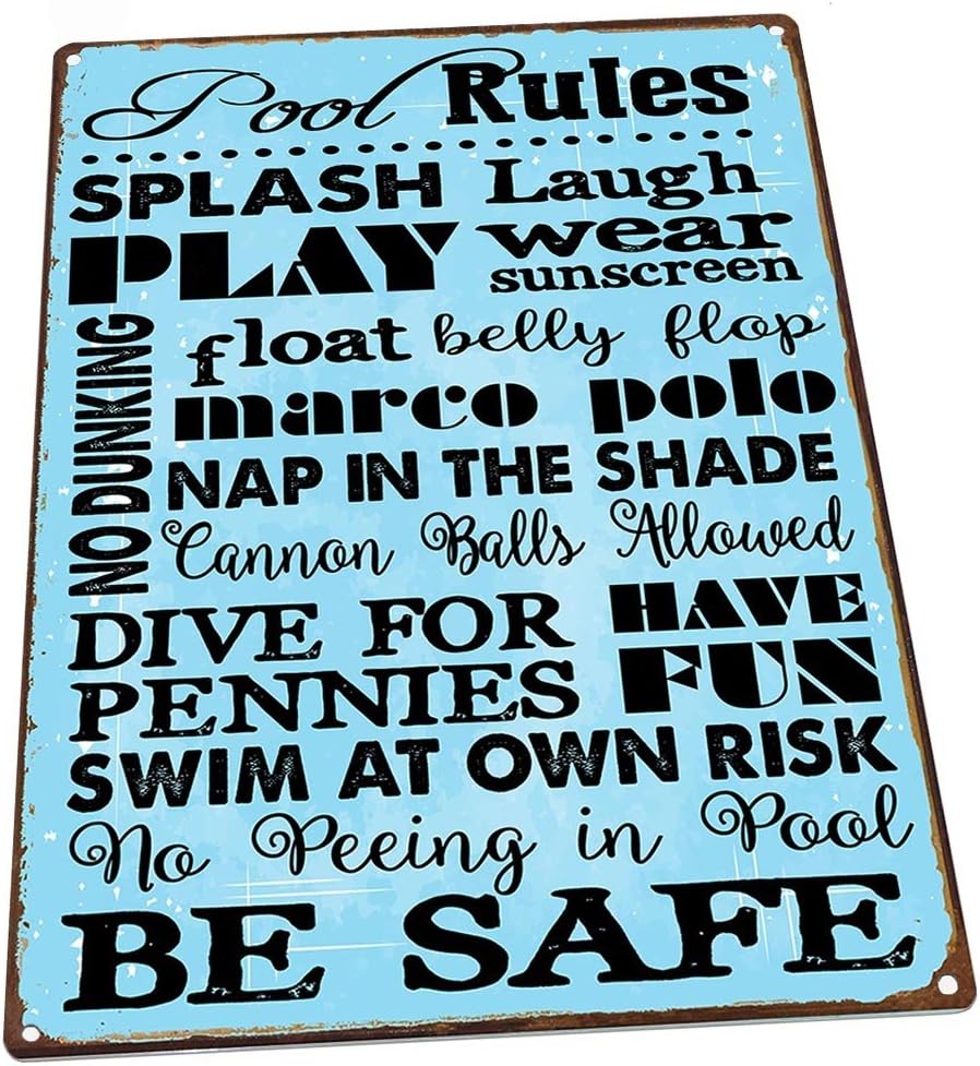 Homebody Accents Pool Rules Sign - Funny Steel Swimming Pool Wall Decor, Sun-Protected Outdoor Sign for Backyard Pool, Summer and Pool Party Gift, Made in USA - 13"x17" Framed