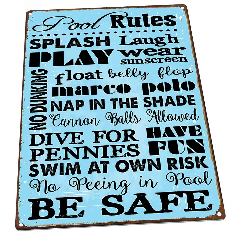 HBA Pool Rules Metal Sign, Motivational Rules, Swimming Pool Sign, Positive Thinking, Modern Decor