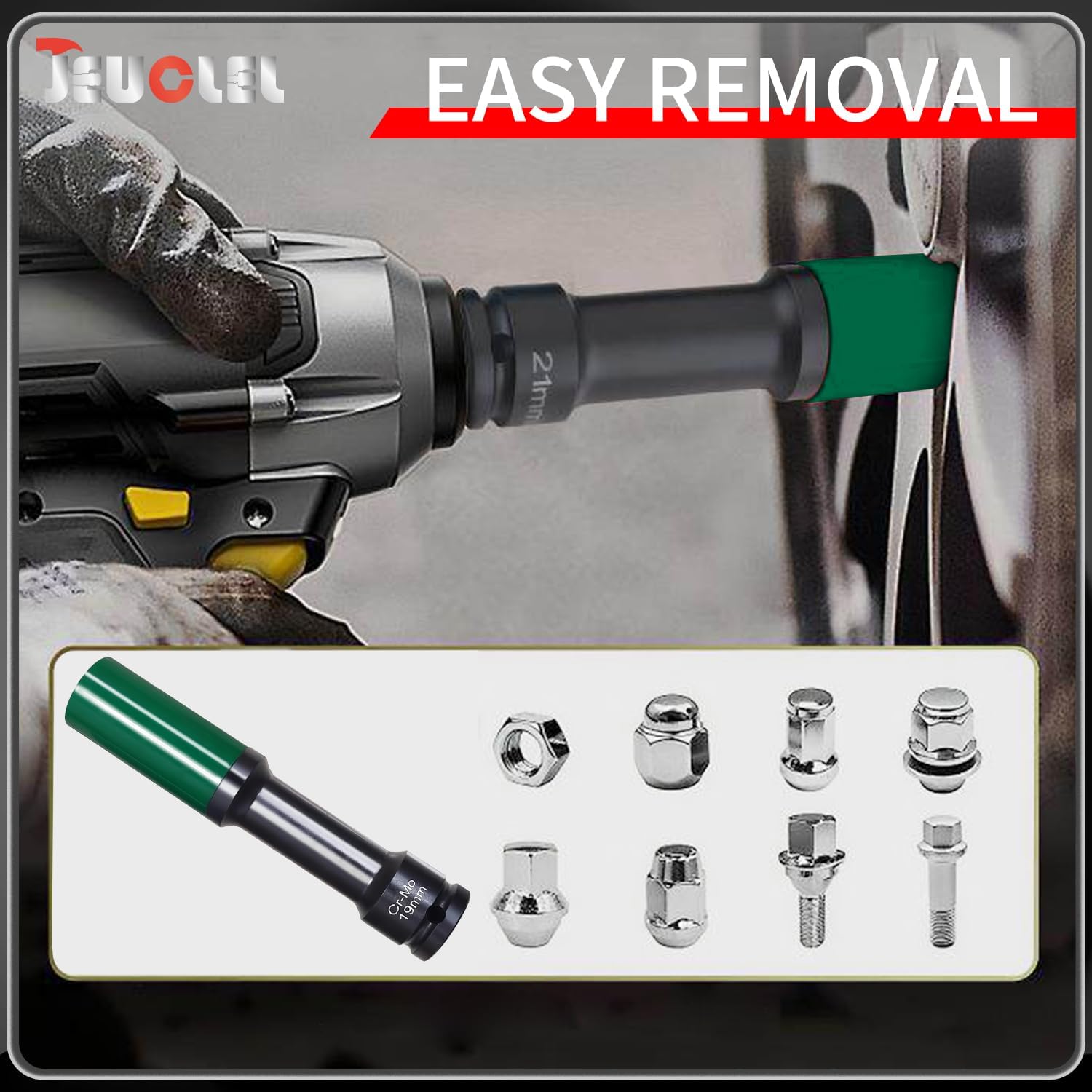 19mm 1/2"Extra-long Thin Wall Wheel Protector Impact Deep Socket, 6 Point Impact Drive Lug Nut Socket, Non-Marring Lug Nut, for Wheel Assembly and Dismantling