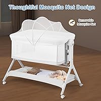 Vista 13 de INFANS Cuna de bebé 5 en 1, cama mecedora mejorada con ruedas, cesta de almacenamiento, bolsa de viaje, mosquitera, altura ajustable, cuna portátil