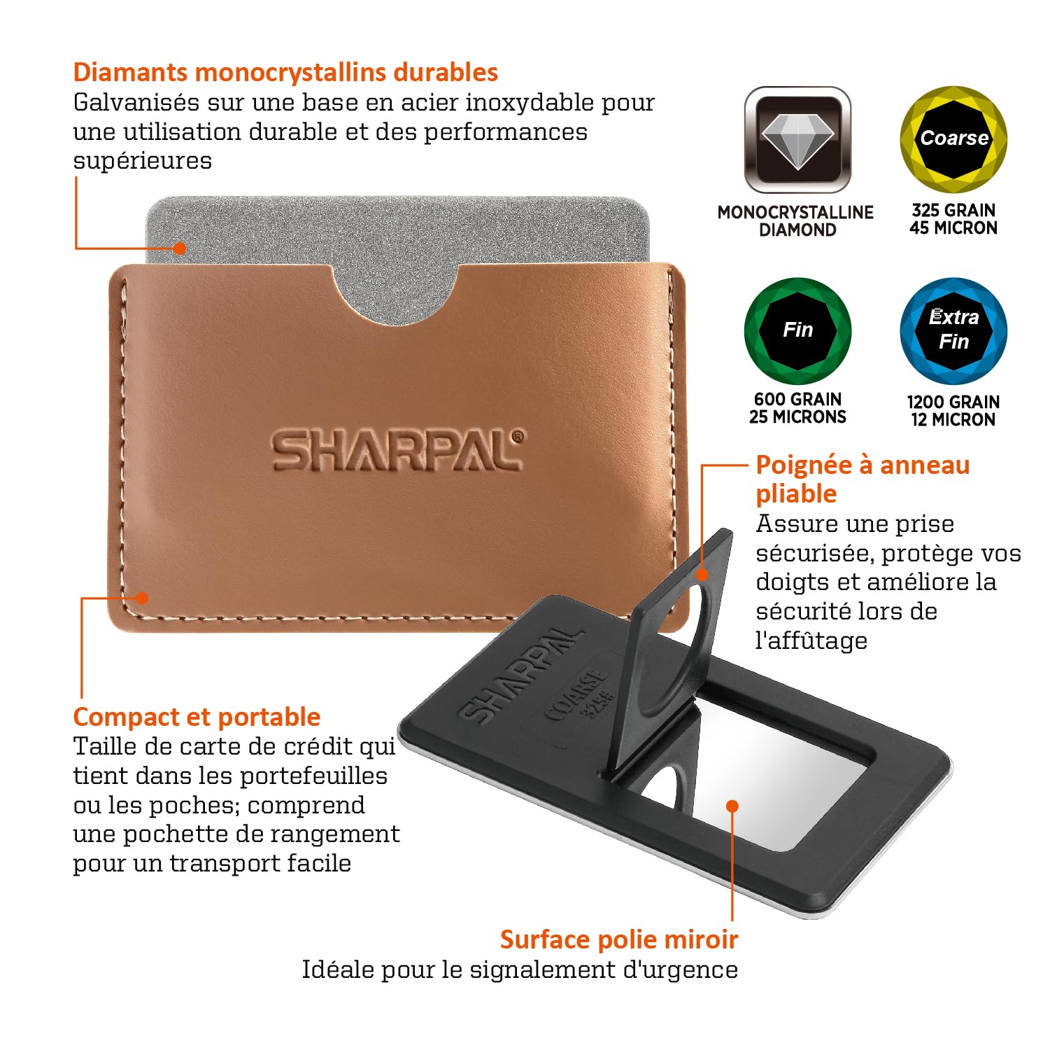 SHARPAL 116N Pierre à aiguiser diamantée au format carte de crédit pour l’affûtage de couteaux丨Affûteur d’outils de jardin et pour la maison (Pack de 3 : Épais/Fin/Extrafin)