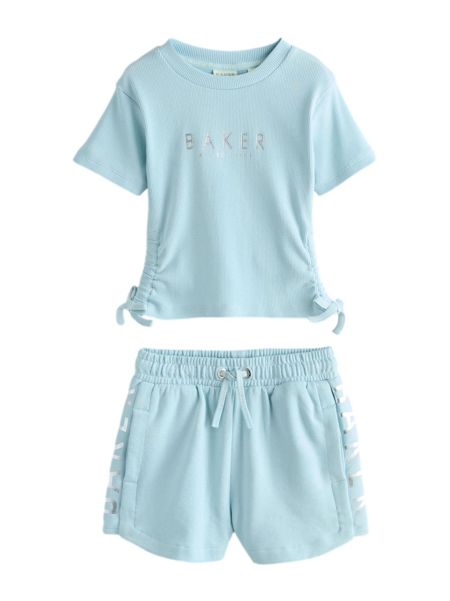 Mädchen Geripptes T-Shirt mit Volants und Shorts im 2-teiligen Set