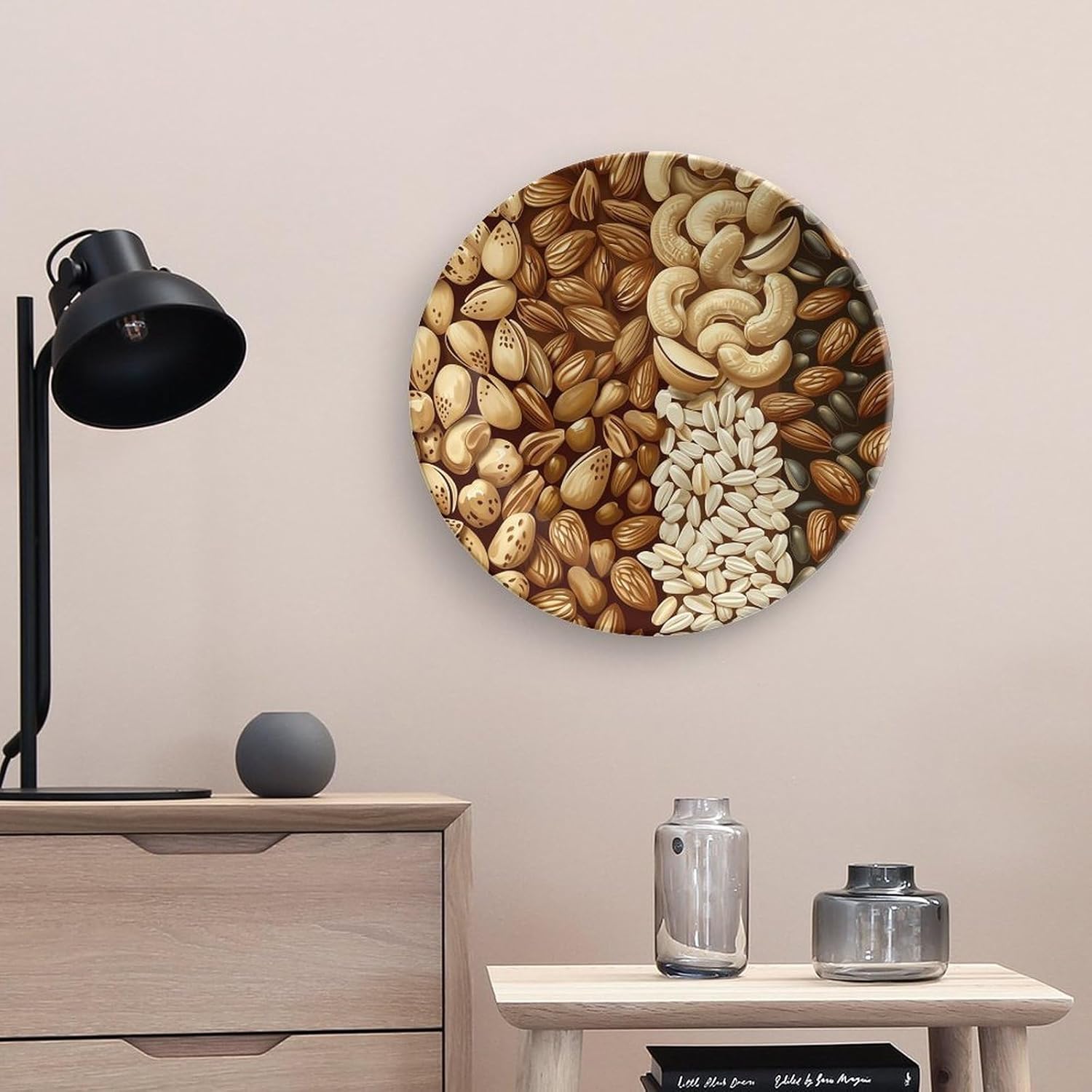 Various Nut Patterns Ceramic Decorative Plate for Office Decor, Chinese Style Decorative Dish with Stand, Dinner Dish Decorative Plates for Wall Hanging Bone Collections Plates 10inch