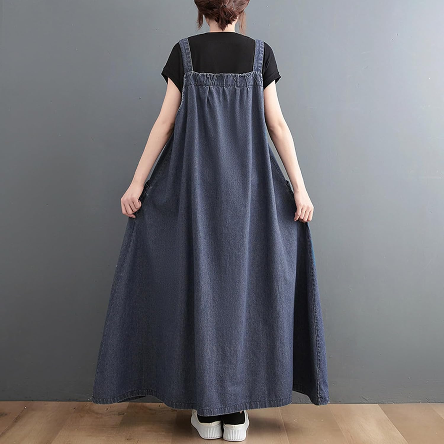 Women's Casual Loose Denim Dress Sleeveless Adjustable Straps Denim Jumper Dress with Pockets - Image 6