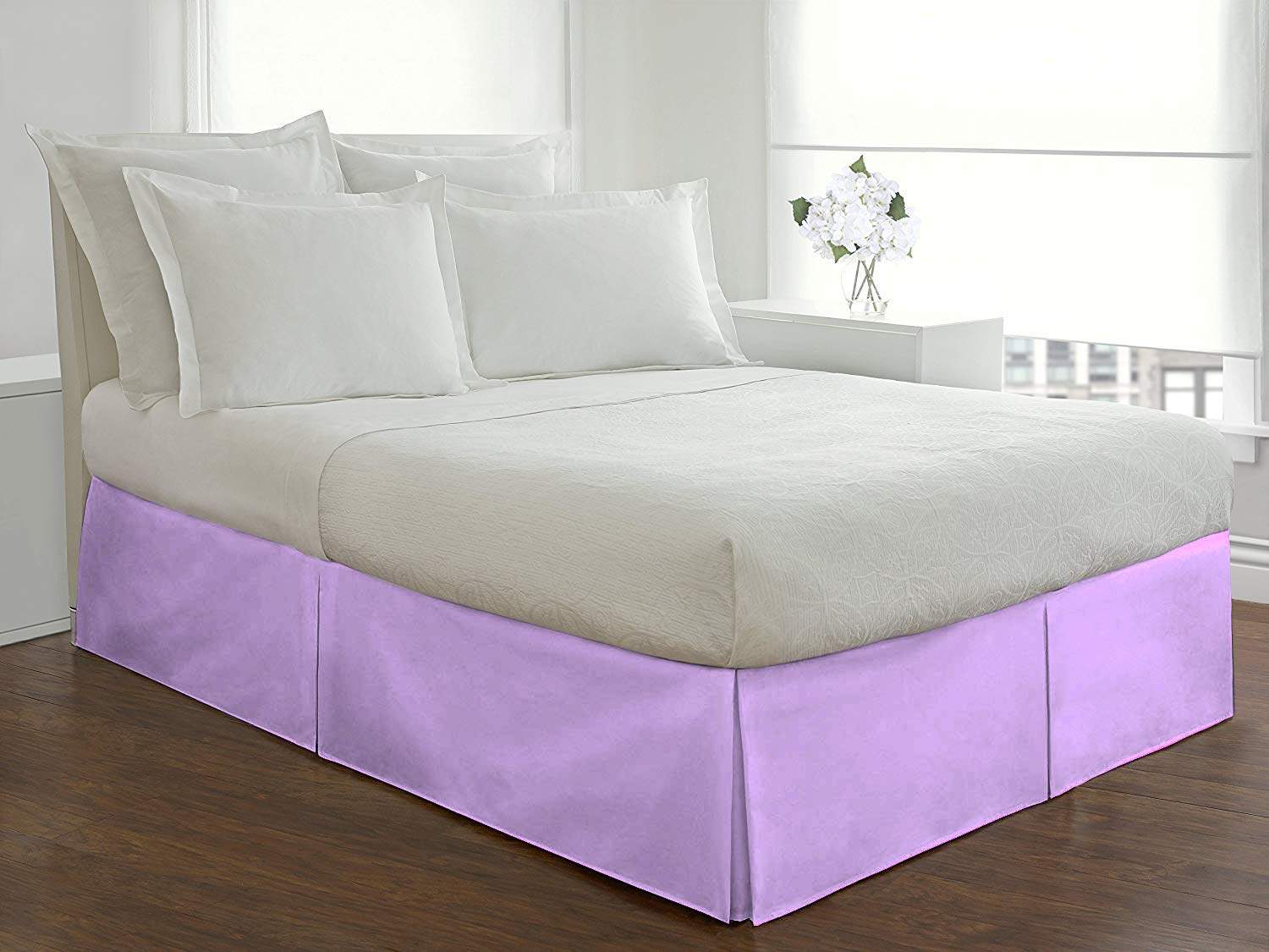 Saanvi Creation Super Soft 100% Egyptian Cotton 800 Thread Count 12” Inch drop length, One Piece Box Plated Bed Skirt King, Lavender