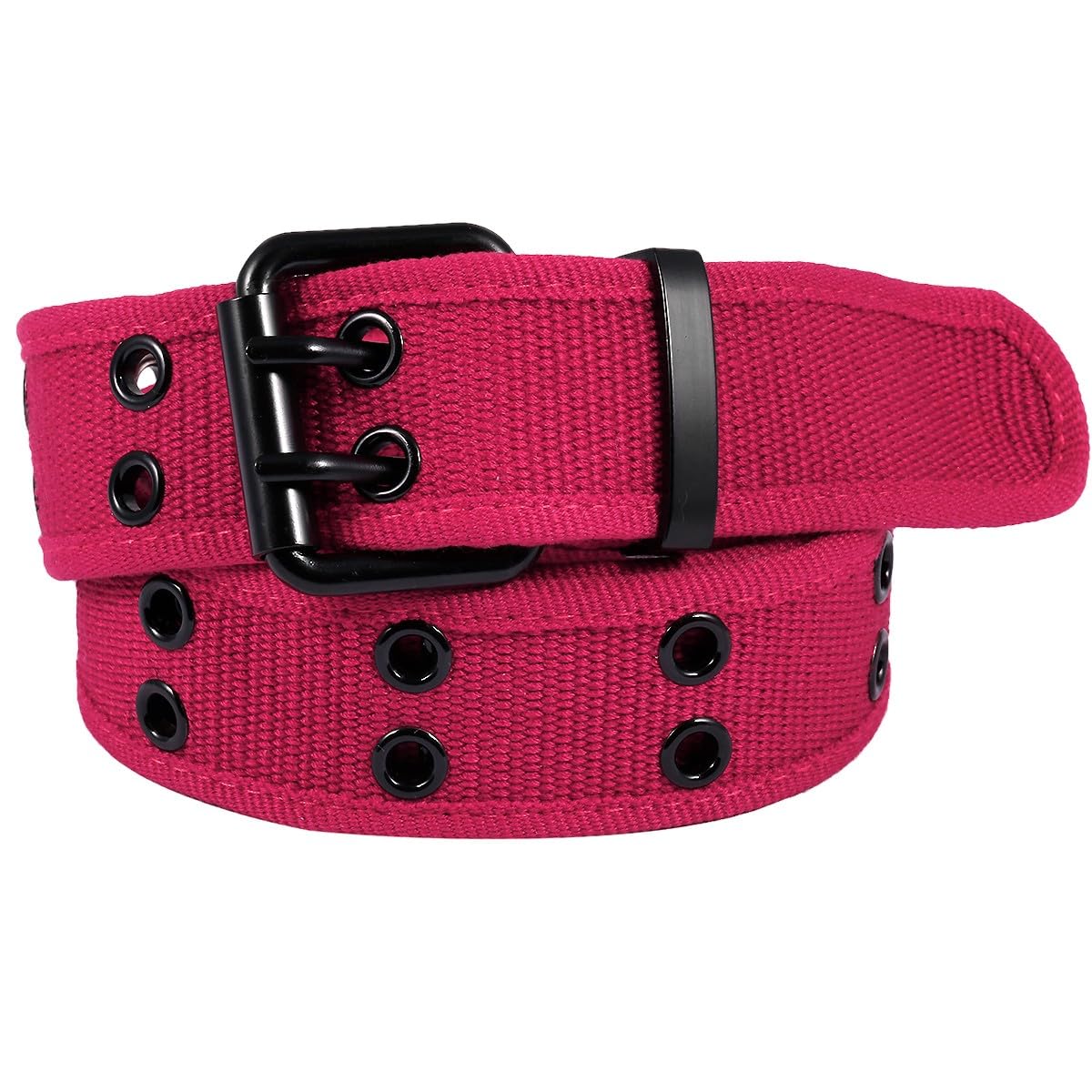 Kyeygwo Men's 06-Bright Red Web Canvas Belts For & Wo, Double Hole Grommet Webbing Waist Belt, Dark Red(Size: One Size)